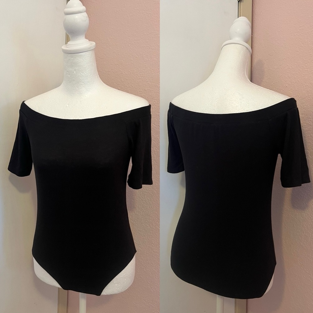 Black Ribbed Off The Shoulder Bodysuit